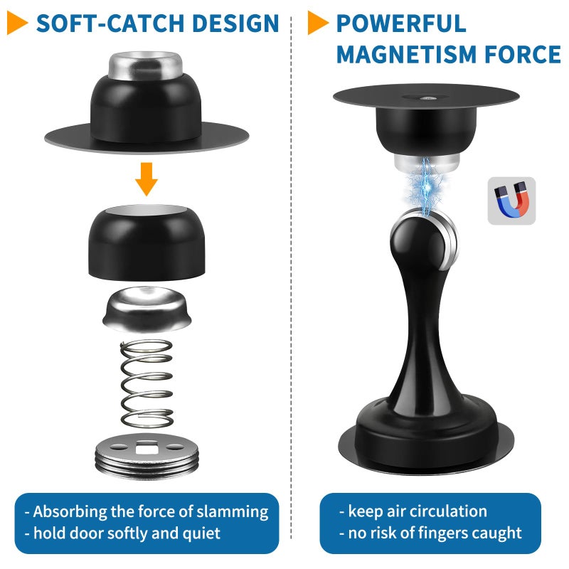 Gudui Door Stops, Magnetic Door Stoppers Self Adhesive Magnetic Door Catch Holders for Bottom of Door, Stainless Steel, No Drill Magnet Door Stops, Black, 2 Pack - Image 5